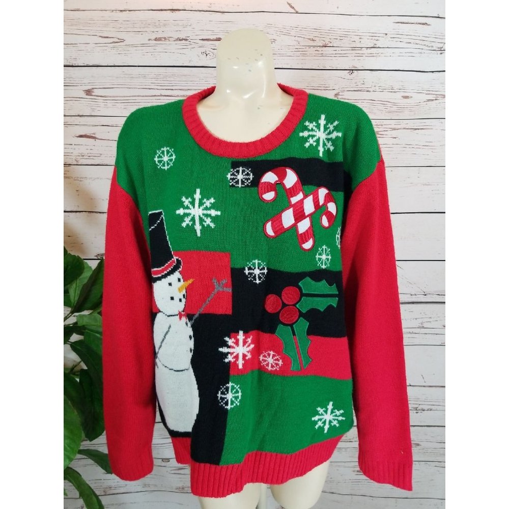 Festive Snowman Sweater - Red and Green